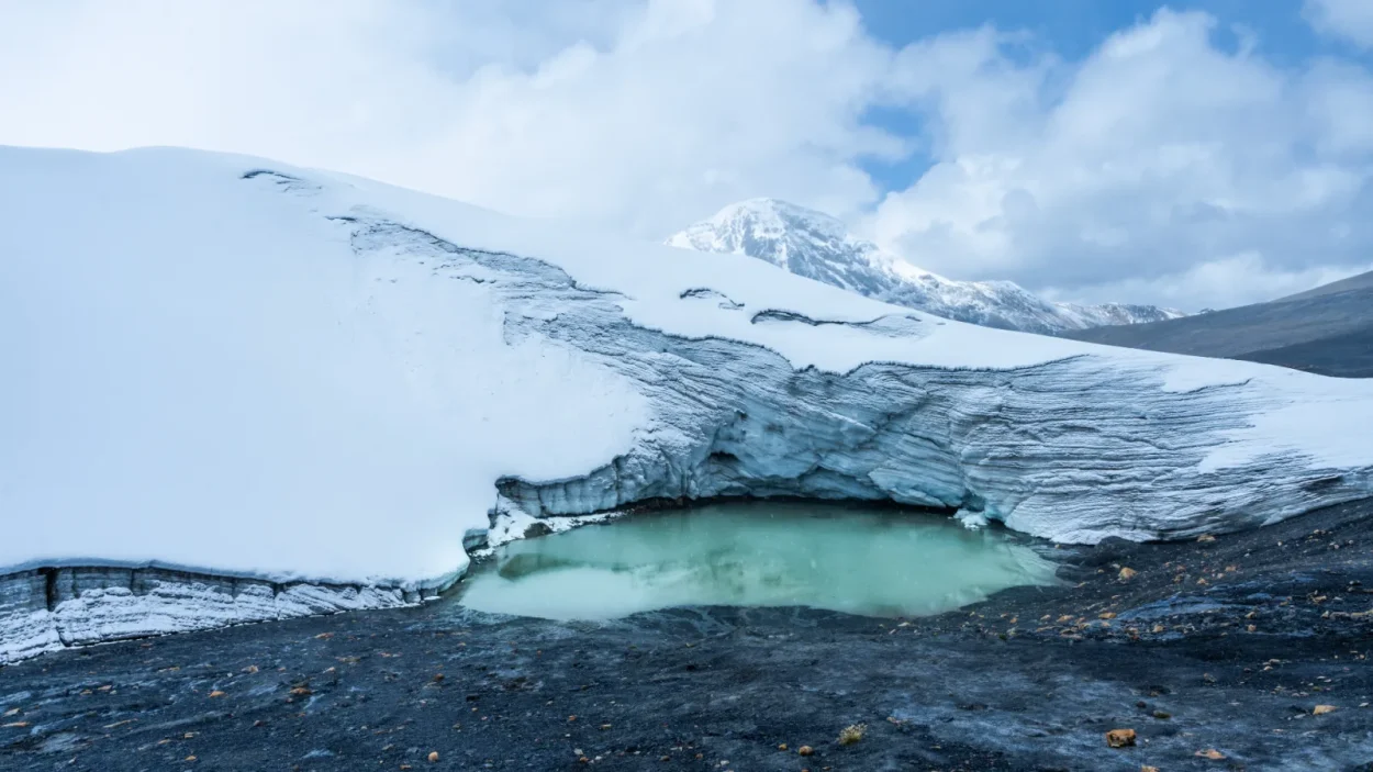 Meltwater lake at the edge of the Quelccaya ice cap