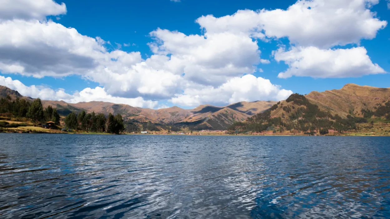 Clouds over Piuray Lake and the hills of Chinchero