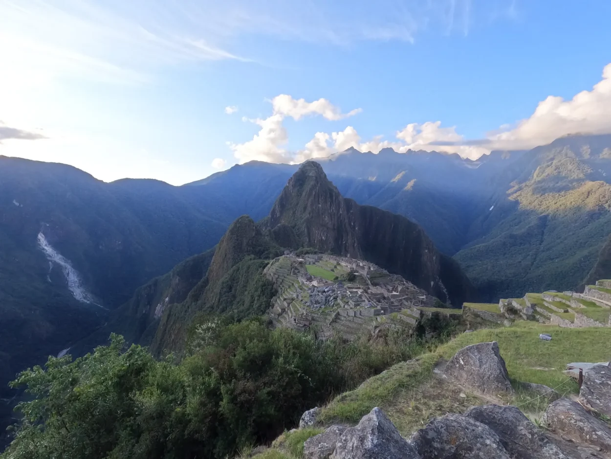 Machu Picchu and Huayna Picchu seen from the Inca Trail near the Sun Gate