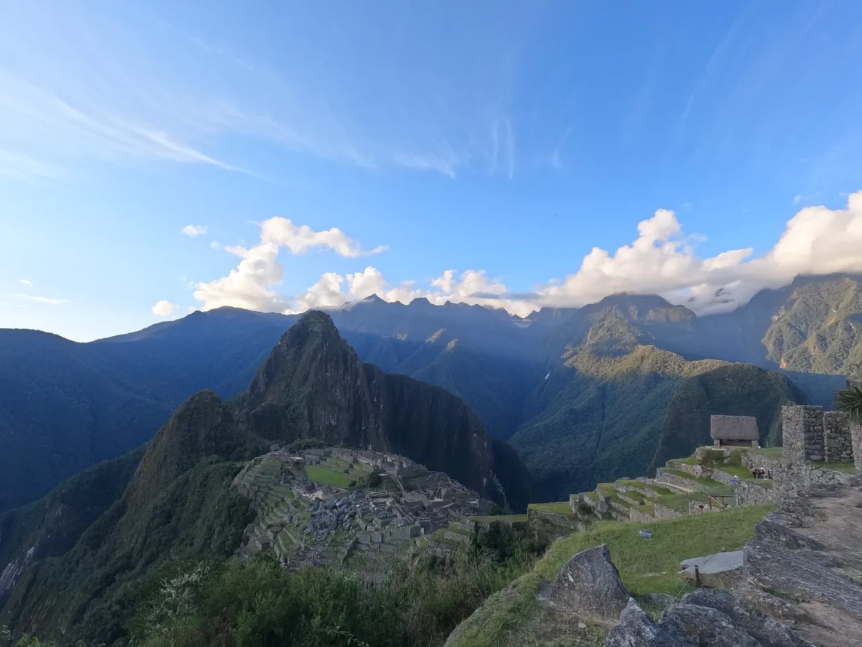 Machu Picchu in the morning seen from the trail below the Sun Gate