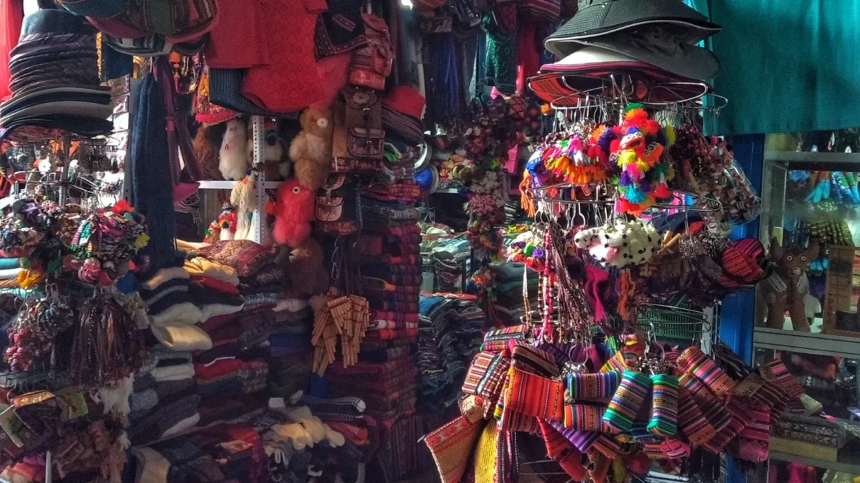 Textiles and handicrafts at San Pedro Market, Cusco