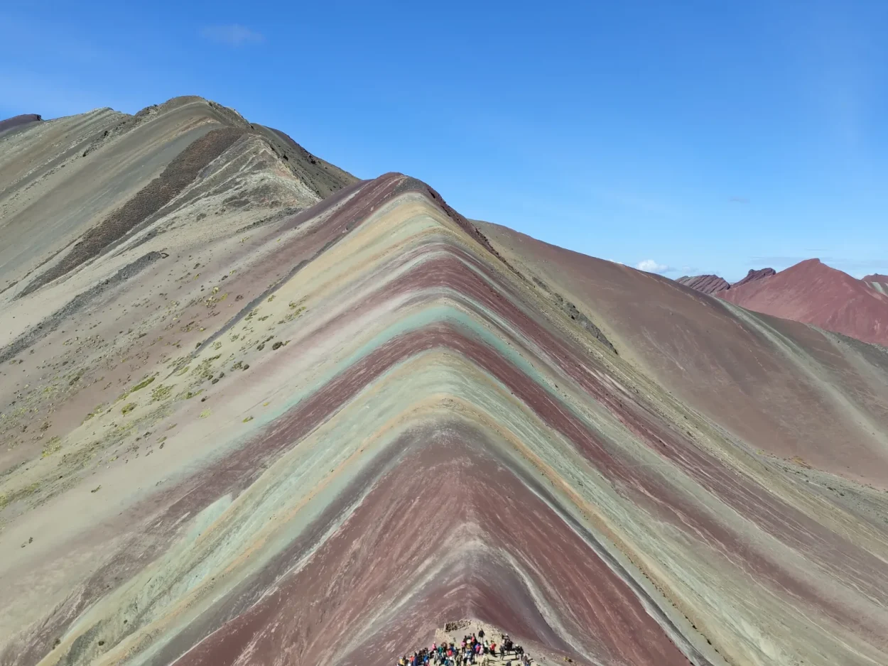 Close view of the colored stripes of Rainbow Mountain