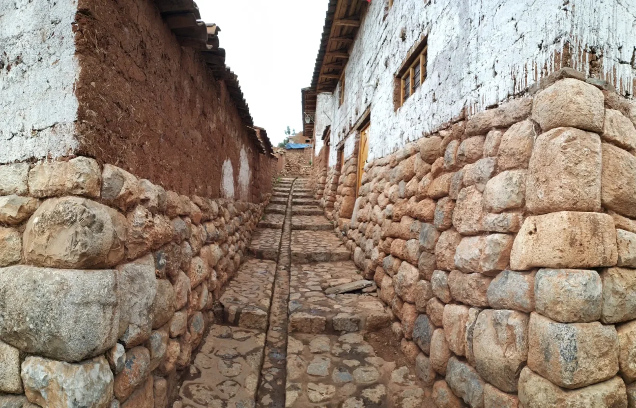 Inca street with a water channel in Ollantaytambo