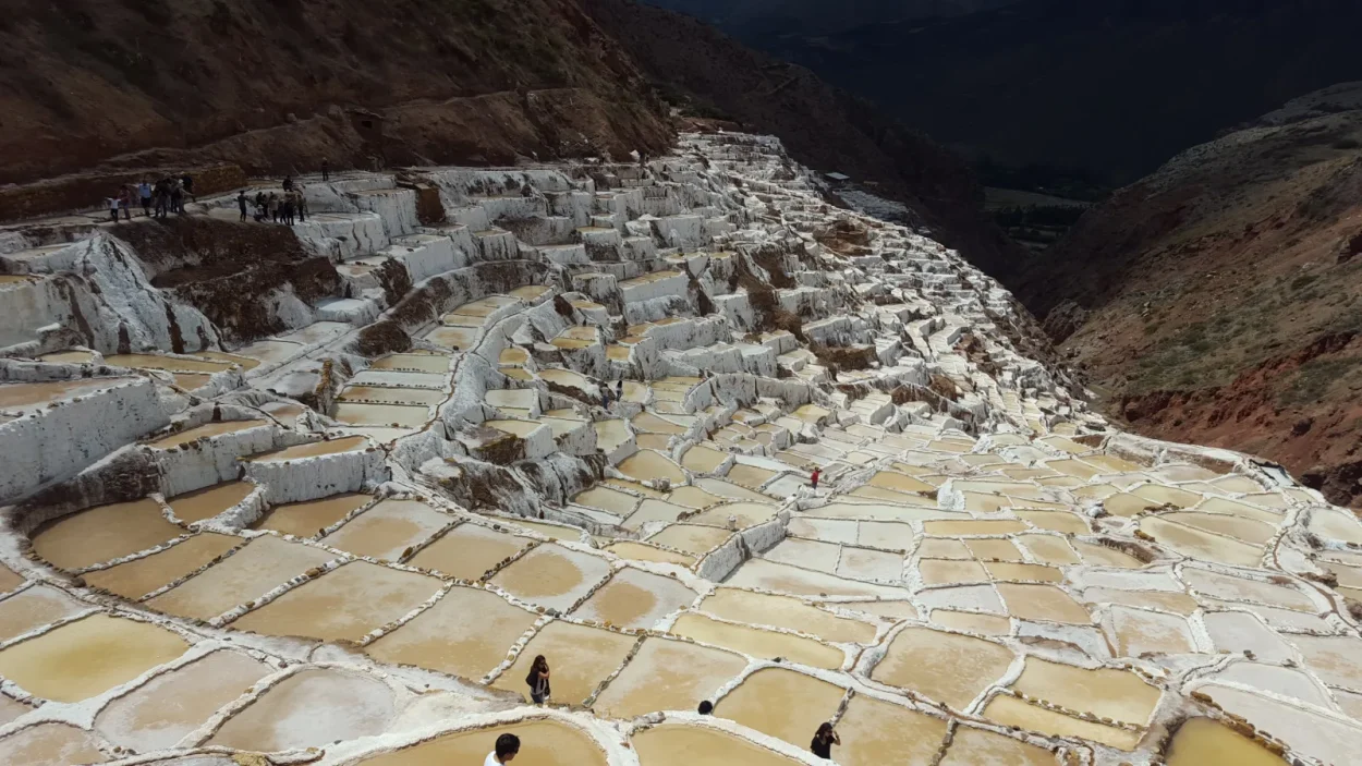Salt pans of Maras on a mountainside in the Sacred Valley