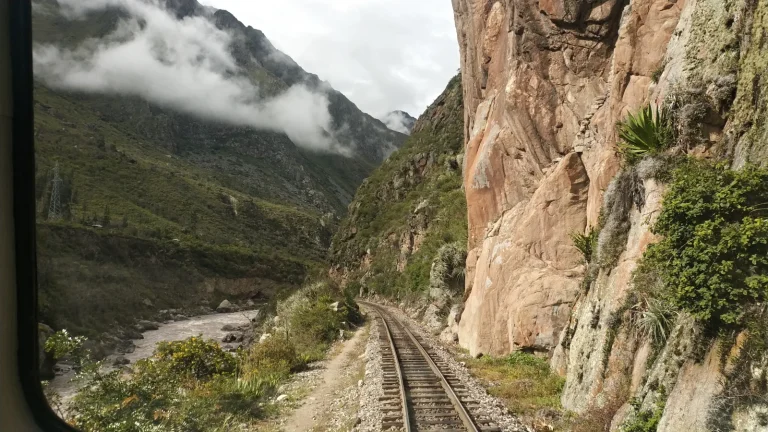 View from the train of the Urubamba canyon on the way to Machu Picchu