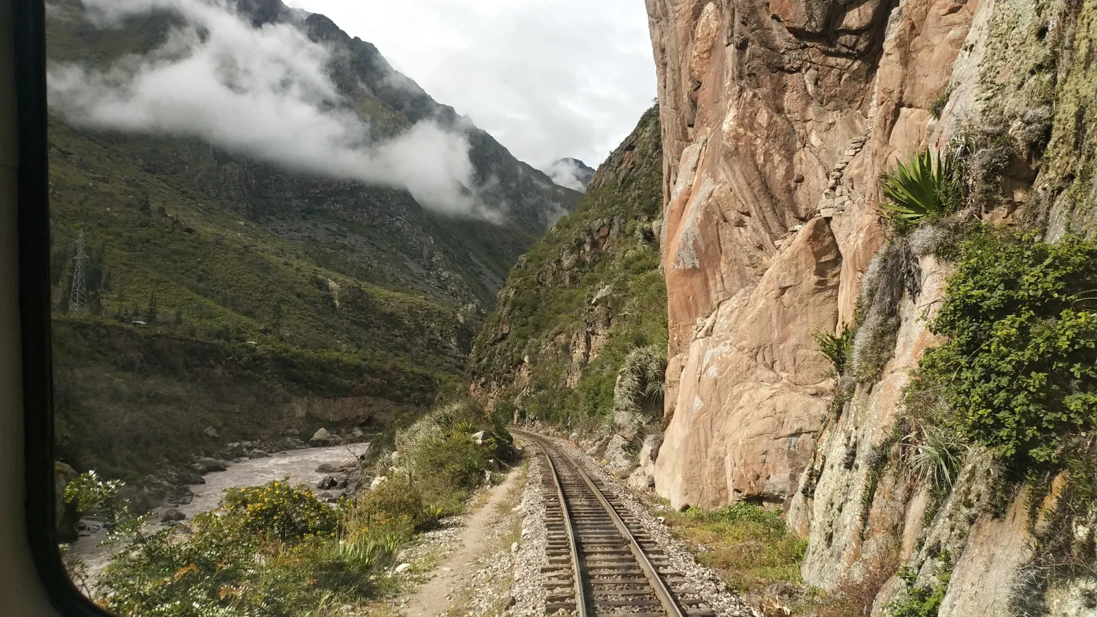 View from the train of the Urubamba canyon on the way to Machu Picchu